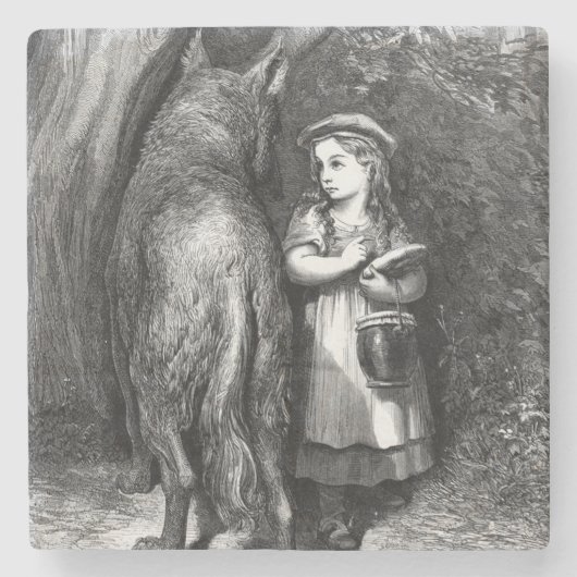 小さな赤い乗馬フードは大きな悪い狼に出会う ストーンコースター (正面)