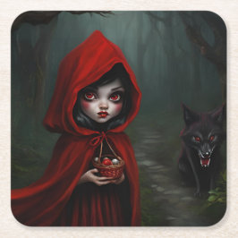 小さな赤い乗馬フード スクエアペーパーコースター