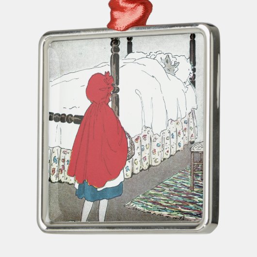 小さな赤い乗馬フード:何を持っているあなたの耳! メタルオーナメント (左)