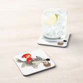 小さな赤い乗馬用フードと狼のコースターセット コースター (右側)