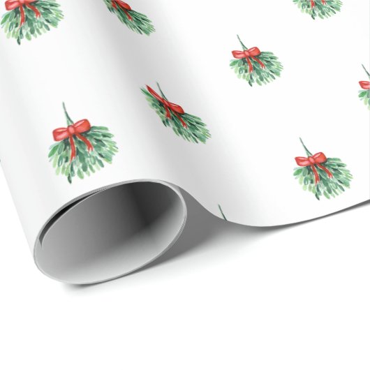 小さな赤い弓と緑のミストレトークリスマスプレゼント ラッピングペーパー (ロールコーナー)