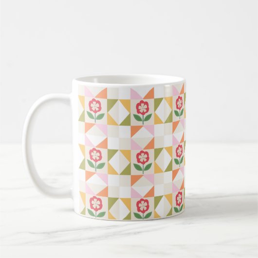 小さな赤い花のキルトブロック コーヒーマグカップ (左)