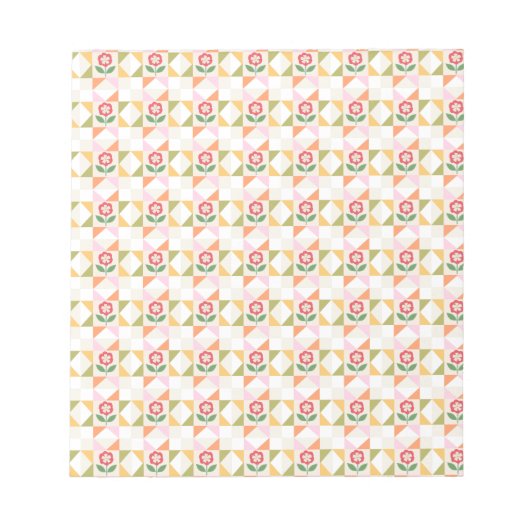 小さな赤い花のキルトブロック ノートパッド (正面)