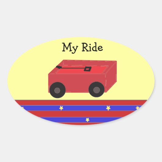 小さな赤い荷車 楕円形シール (正面)