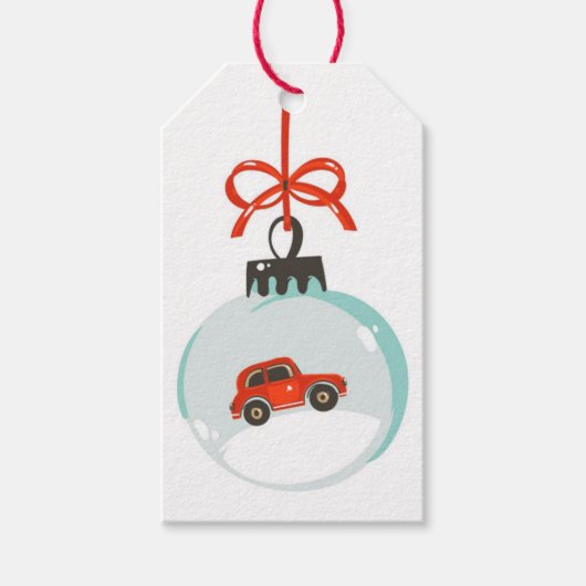 小さな赤い車のクリスマスオーナメント ギフトタグ (正面)