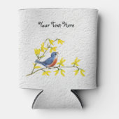 小さな赤い青の鳥の枝の花テクスチャ 缶クーラー (正面)