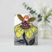 小さな赤い靴の妖精が花に座る ポストカード (スタンド正面)