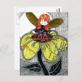 小さな赤い靴の妖精が花に座る ポストカード (正面/裏面)