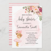 小さな赤ちゃん女の子ピンクの花ベビーシャワー 招待状 (正面/裏面)