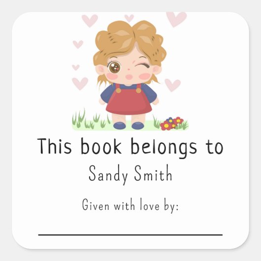 小さな赤ん坊の女の子 – この本はメッセージが属している スクエアシール (正面)