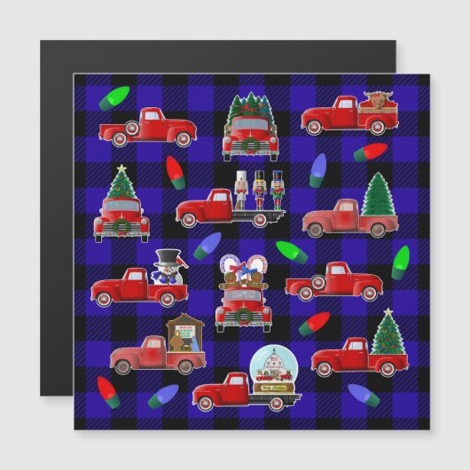 小さな赤トラックのクリスマスマグネット マグネット招待状 (正面/裏面)