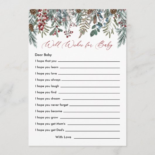 小さな赤メリーちゃんシャワーがベビーゲームを願う アドバイスカード (正面)