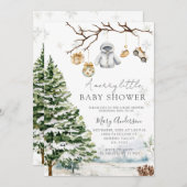 小さな赤メリーちゃんシャワーのクリスマスの雪 招待状 (正面/裏面)
