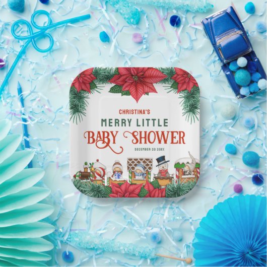 小さな赤メリーちゃんシャワーのクリスマスをテーマにした冬 ペーパープレート (パーティー)
