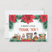 小さな赤メリーちゃんシャワーのクリスマスグリーン冬 サンキューカード (正面)