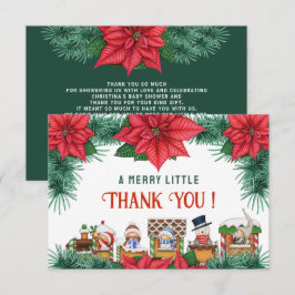 小さな赤メリーちゃんシャワーのクリスマスグリーン冬 サンキューカード