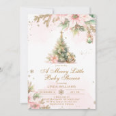 小さな赤メリーちゃんシャワーピンクの金ゴールドクリスマス 招待状 (正面)