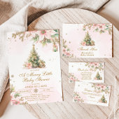 小さな赤メリーちゃんシャワーピンクの金ゴールドクリスマス 招待状