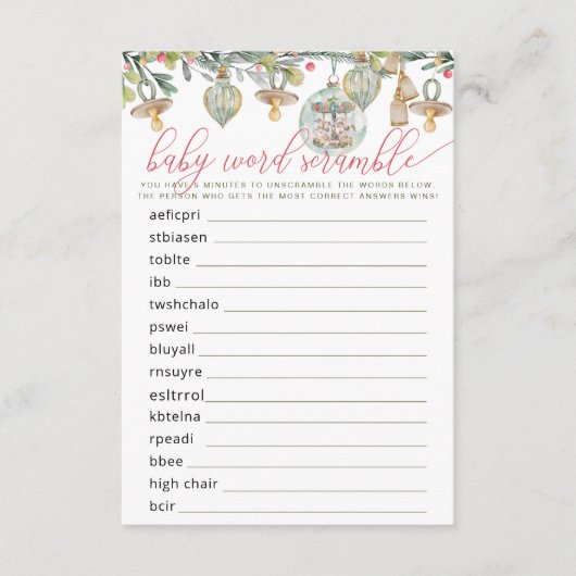 小さな赤メリーちゃんシャワーベビー単語スクランブルゲーム エンクロージャーカード (正面)