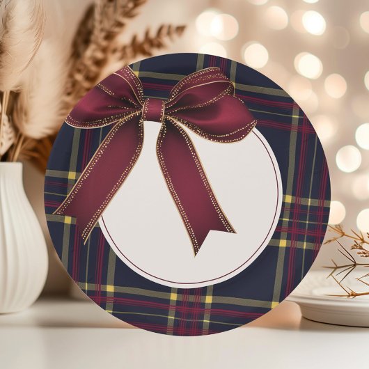 小さな赤メリーちゃんシャワー赤い弓プレイドヴィンテージ ペーパープレート
