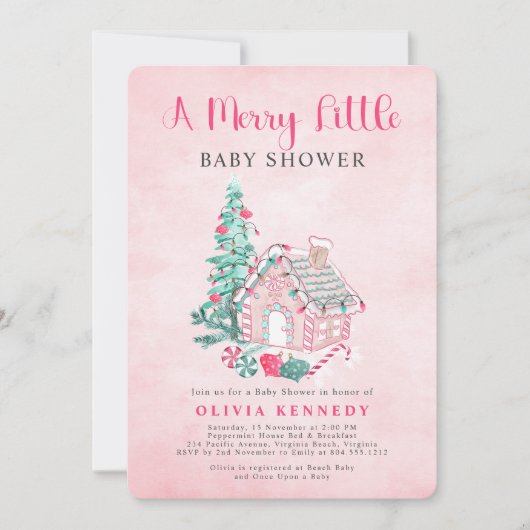 小さな赤メリーちゃん女の子の赤ちゃんシャワー 招待状 (正面)