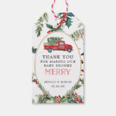 小さな赤メリートラック赤ちゃんシャワーメッセージカード ギフトタグ (正面)