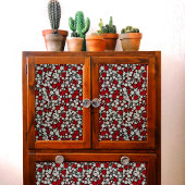 小さな赤、白と灰色の花のパターンの切り離し 薄葉紙