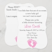 小さな足の赤ちゃん女の子のシャワー招待状 招待状 (正面/裏面)
