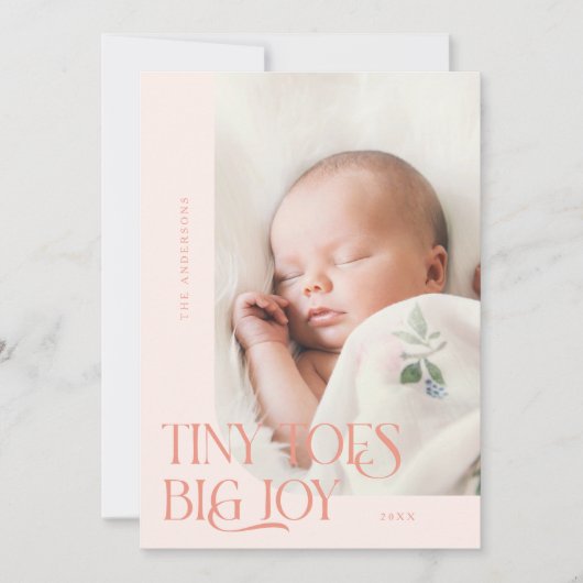 小さな足指の大きな喜び桃の写真誕生のお知らせ 案内状 (正面)
