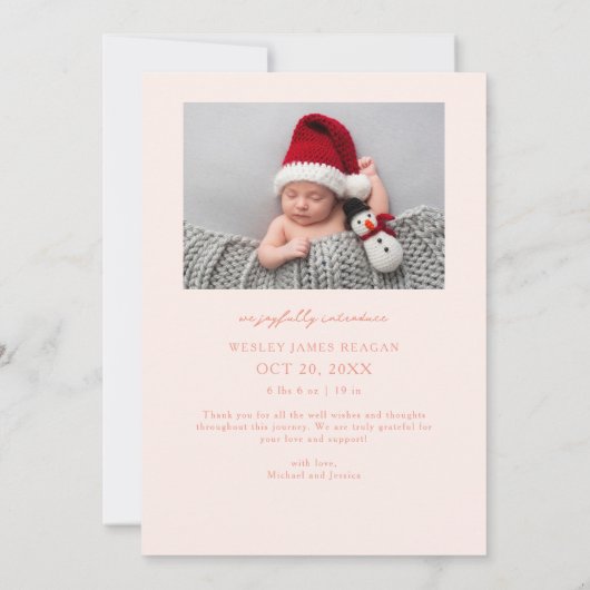 小さな足指の大きな喜び桃の写真誕生のお知らせ 案内状 (裏面)