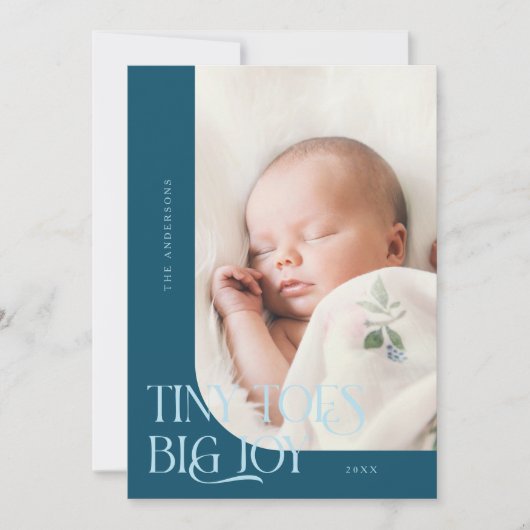 小さな足指ビッグジョイティール(緑がかった色)写真誕生 案内状 (正面)