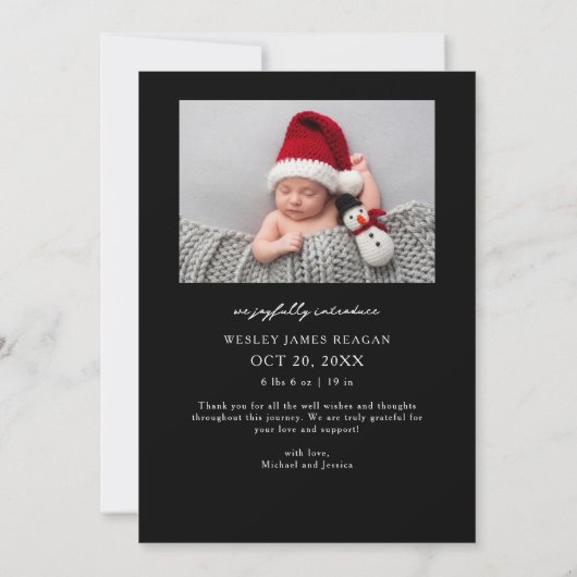 小さな足指ビッグジョイブラックフォト誕生 案内状 (裏面)