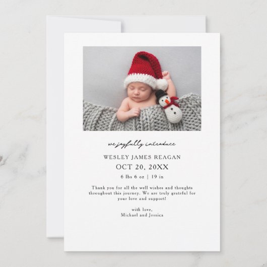 小さな足指大きな喜び白い写真誕生のお知らせ 案内状 (裏面)