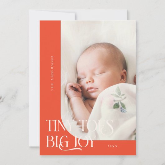 小さな足指大きな喜び赤い写真誕生 案内状 (正面)