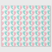 小さな足跡ベビーがシャワーパーティーを明らかにする ラッピングペーパー (フラット)