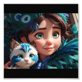 「小さな足、大きな愛:彼女の毛皮の友人と女の子」 フォトプリント