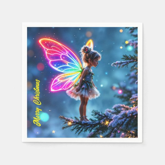 小さな輝くクリスマスの妖精がファンタジーを点灯 スタンダードカクテルナプキン (正面)