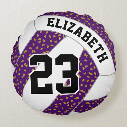 小さな輝くハート女子バレーボール任意の色 ラウンドクッション (正面)