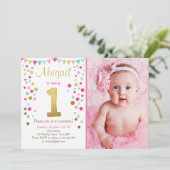 小さな輝くピンクの金ゴールドミント誕生日の招待 招待状 (スタンド正面)