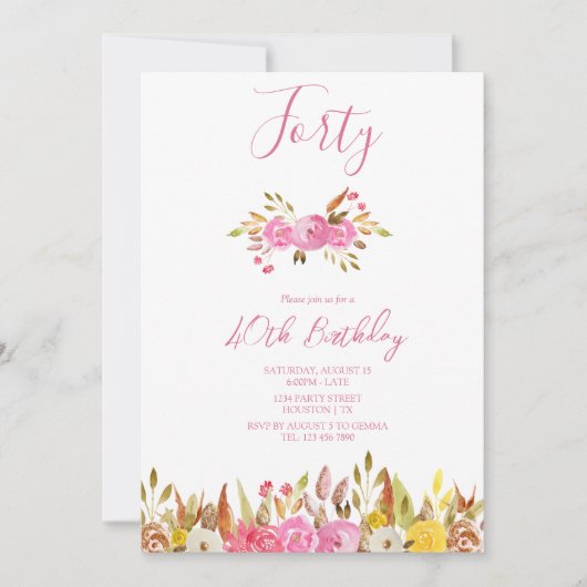 小さな輝く誕生日パーティーの花 招待状 (正面)