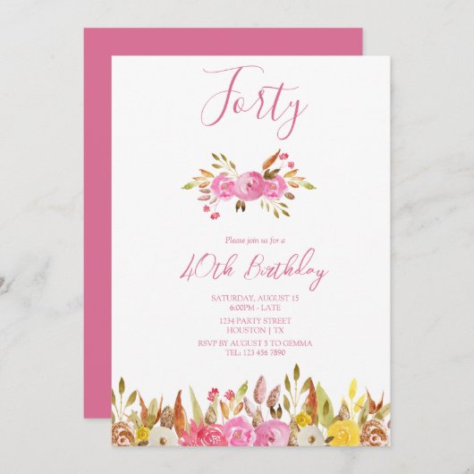 小さな輝く誕生日パーティーの花 招待状 (正面/裏面)