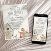 小さな農場の子供部屋動物の車で赤ちゃんシャワー 招待状