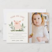 小さな農場の豚 蝶の子供たちの写真 誕生日 サンキューカード (正面)