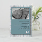 小さな進歩の誕生の発表-空色の格子縞 案内状 (スタンド正面)