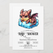 小さな遊び心あふれるデジタルドラゴンベイビーシャワー 招待状 (正面/裏面)