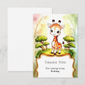 小さな遊び心のあるキリン誕生日 サンキューカード (正面/裏面)