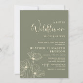 小さな野の花 エレガントなセージグリーンのベイビーシャワー 招待状 (正面)