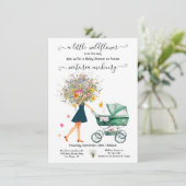 小さな野の花 大きな花束のベビーカー ベビーシャワー 招待状 (スタンド正面)