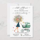 小さな野の花 大きな花束のベビーカー ベビーシャワー 招待状 (正面)