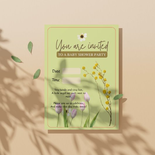 小さな野エレガント花少女の赤ちゃんシャワー 招待状